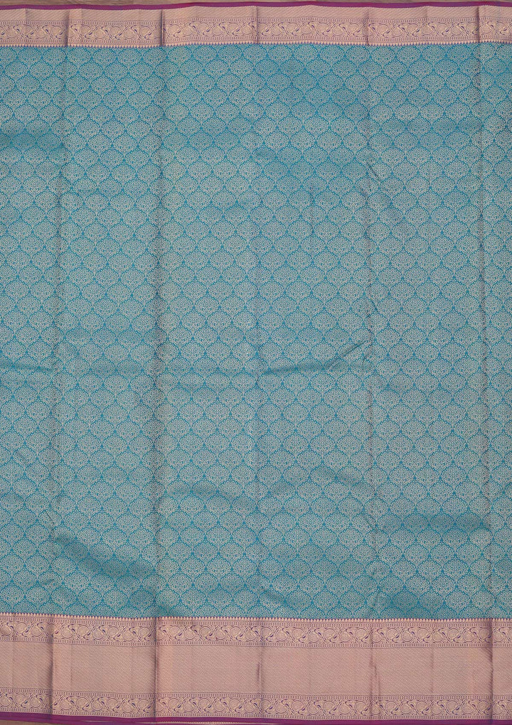 Peacock Blue Zariwork Pure Silk Saree-koskii