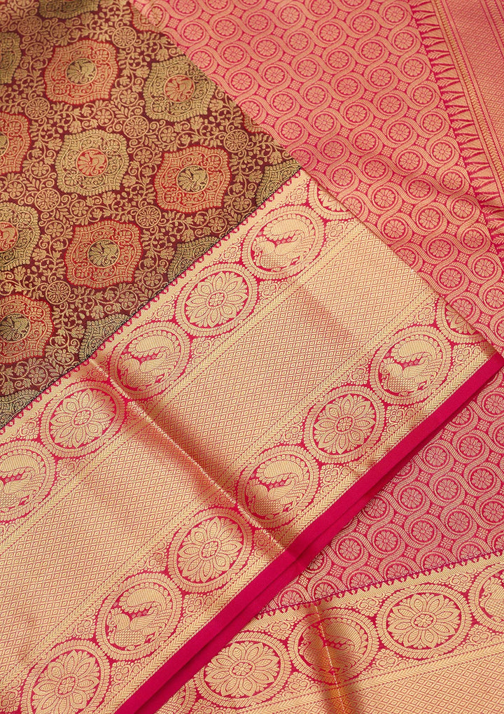 Maroon Zariwork Pure Silk Saree-Koskii