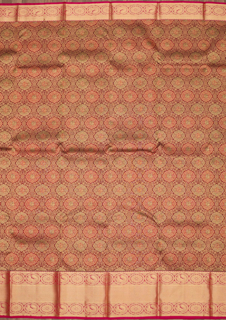 Maroon Zariwork Pure Silk Saree-Koskii