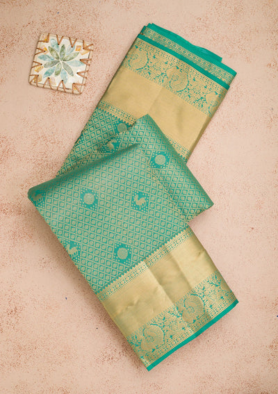 Sea Green Zariwork Pure Silk Saree-koskii