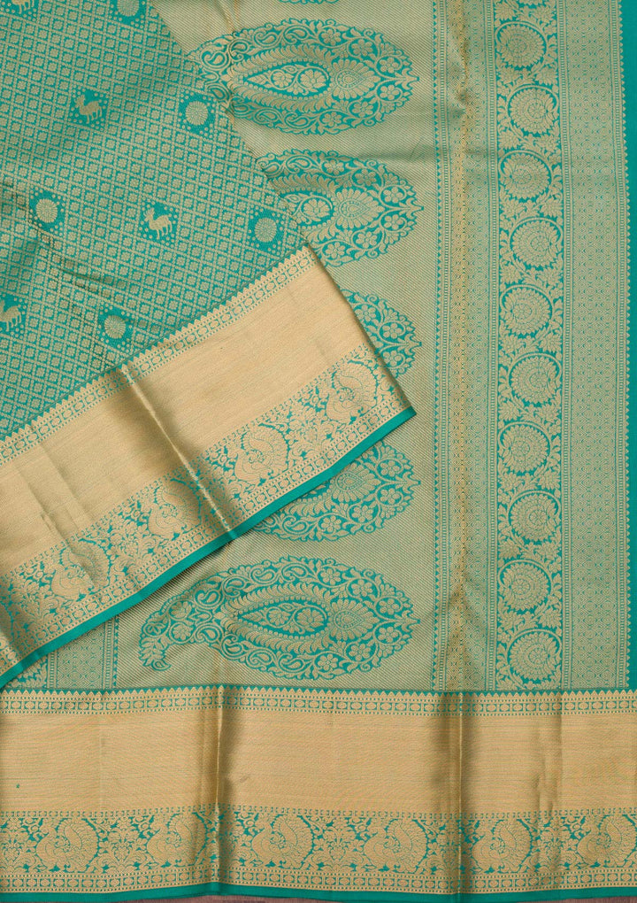 Sea Green Zariwork Pure Silk Saree-koskii