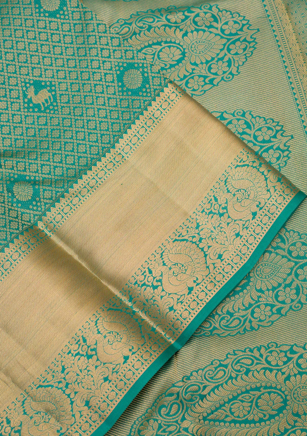 Sea Green Zariwork Pure Silk Saree-koskii