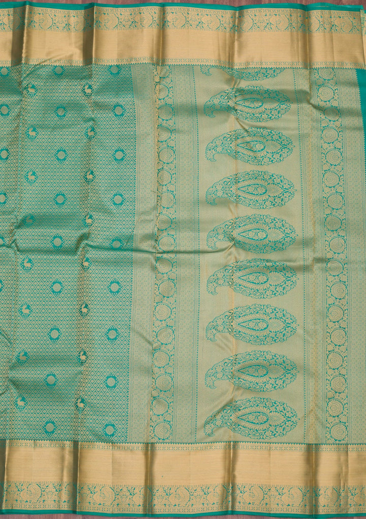 Sea Green Zariwork Pure Silk Saree-koskii