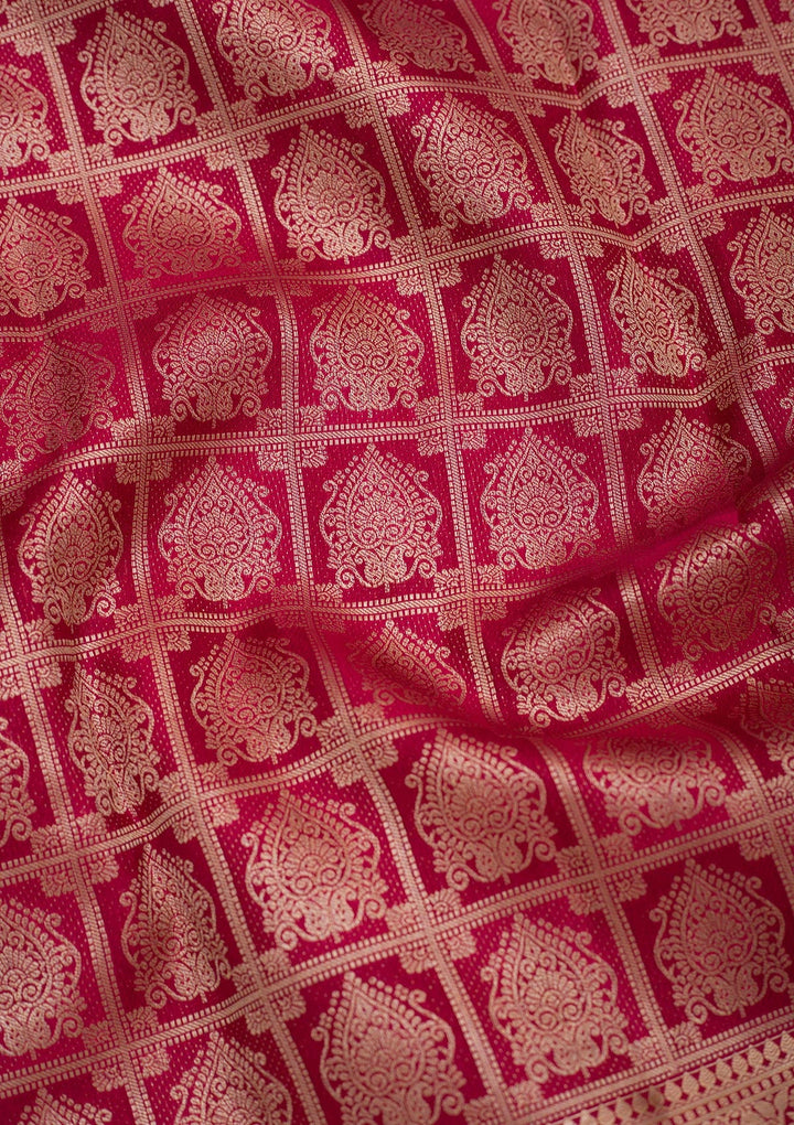 Rani Pink Zariwork Pure Silk Saree-Koskii