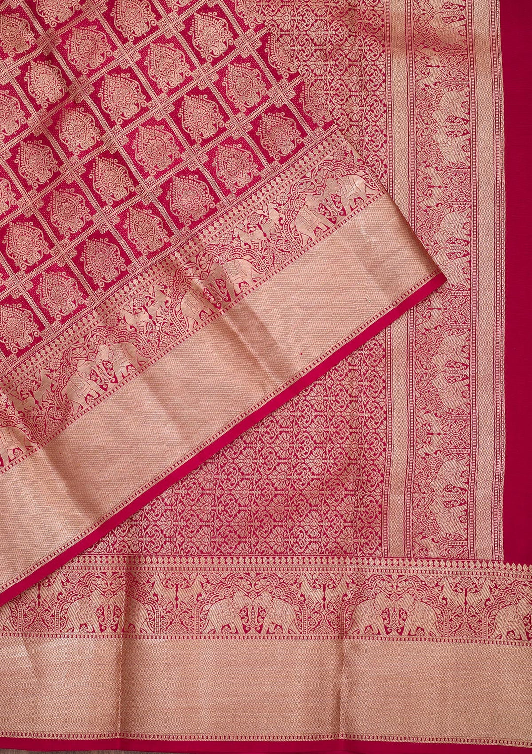 Rani Pink Zariwork Pure Silk Saree-Koskii