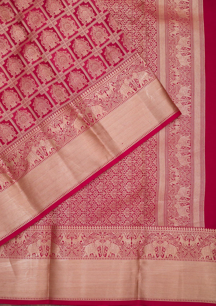 Rani Pink Zariwork Pure Silk Saree-Koskii