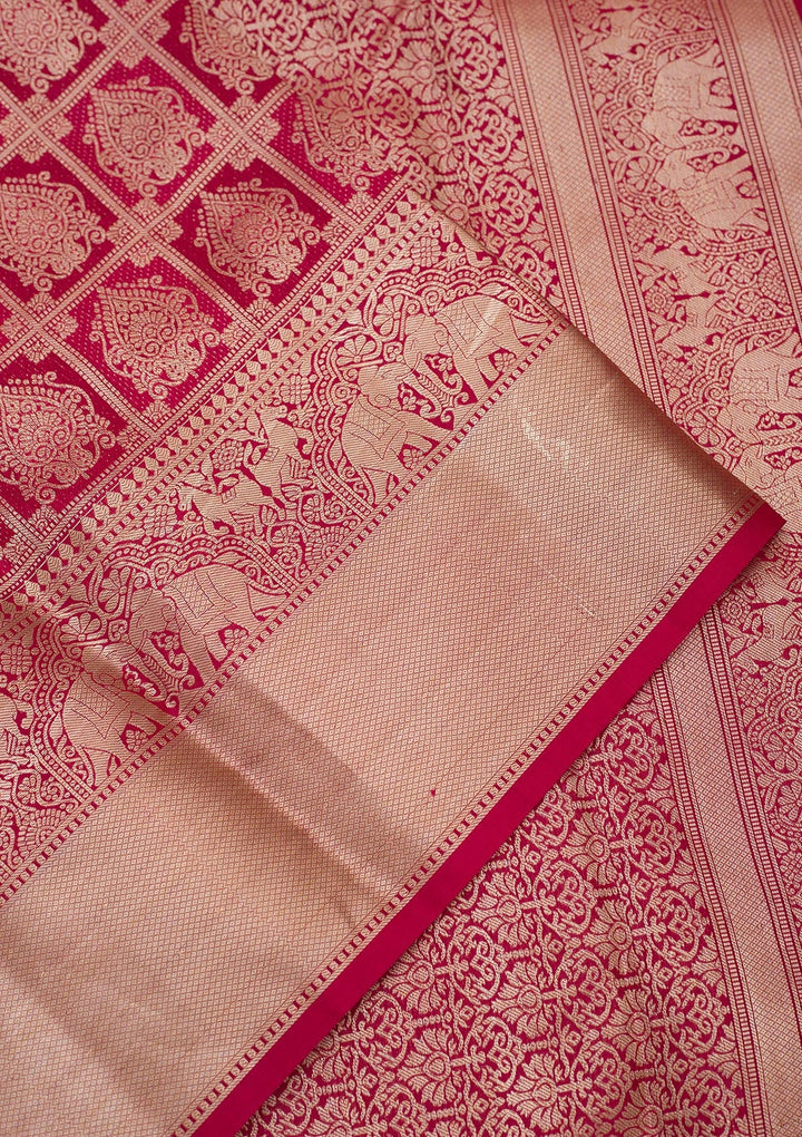 Rani Pink Zariwork Pure Silk Saree-Koskii