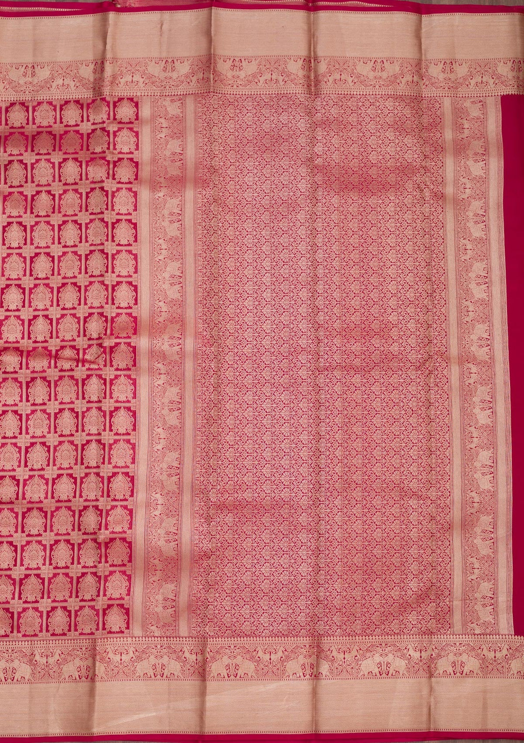 Rani Pink Zariwork Pure Silk Saree-Koskii