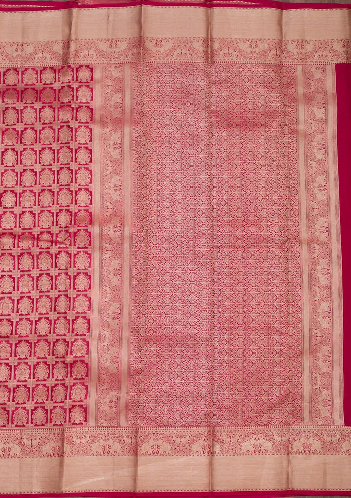 Rani Pink Zariwork Pure Silk Saree-Koskii