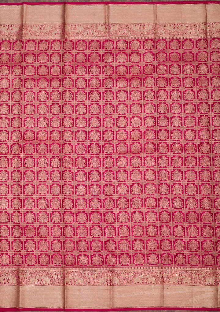 Rani Pink Zariwork Pure Silk Saree-Koskii