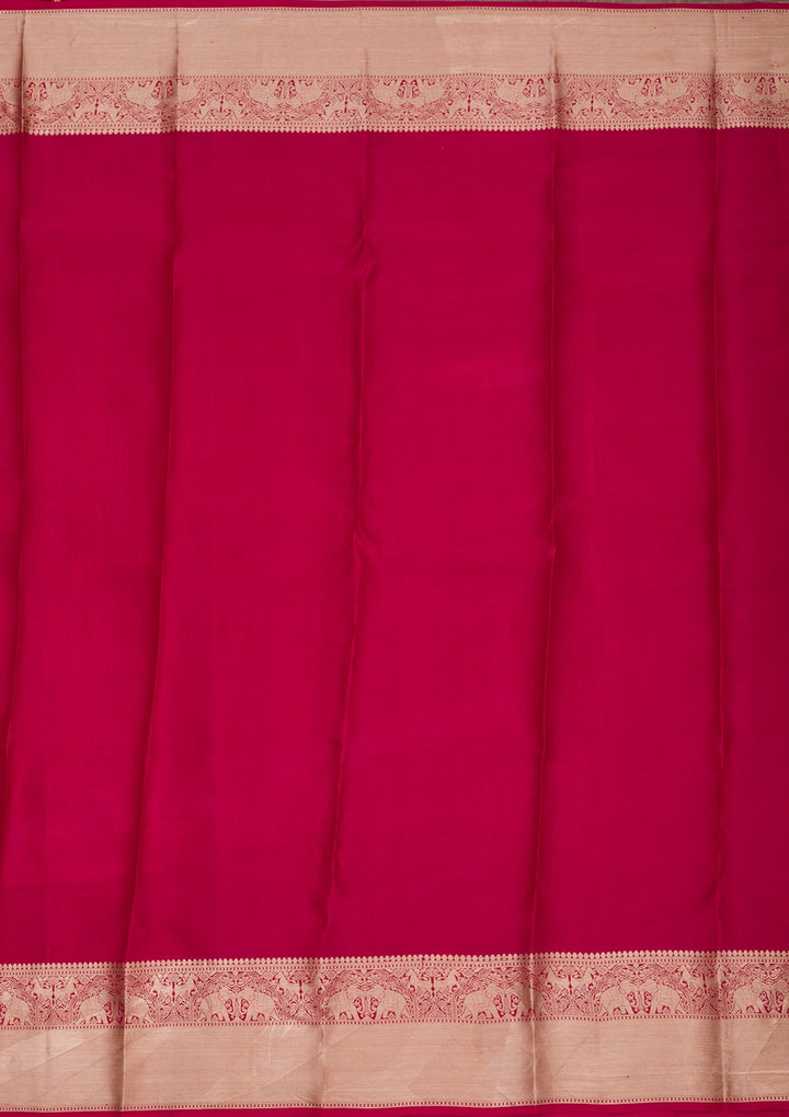 Rani Pink Zariwork Pure Silk Saree-Koskii