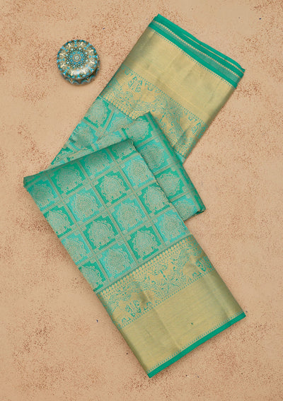 Turquoise Blue Zariwork Pure Silk Saree-Koskii