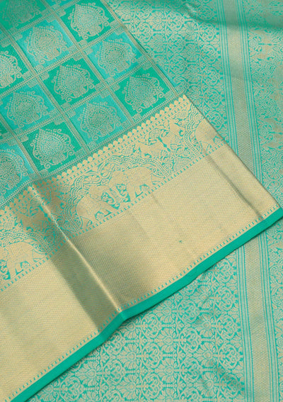 Turquoise Blue Zariwork Pure Silk Saree-Koskii