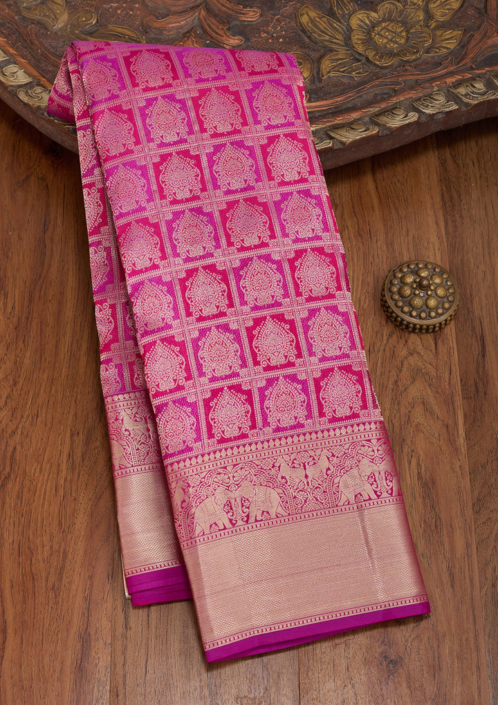 Wine Zariwork (Gold) Pure Silk Saree