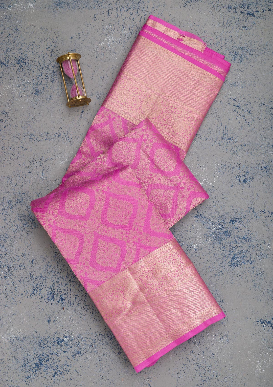 Magenta Pink Zariwork Pure Silk Saree-Koskii