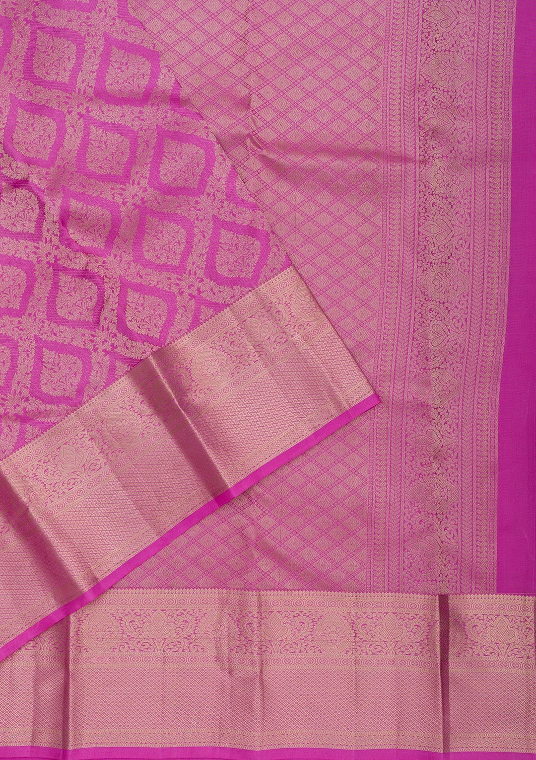 Magenta Pink Zariwork Pure Silk Saree-Koskii