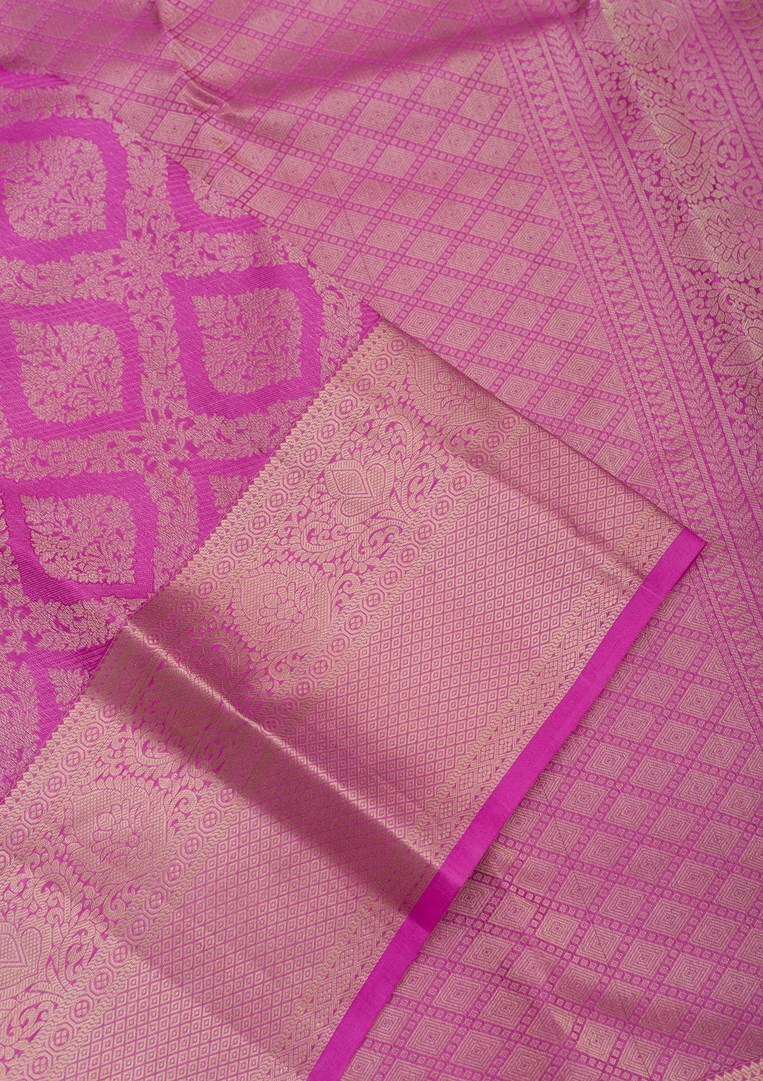 Magenta Pink Zariwork Pure Silk Saree-Koskii