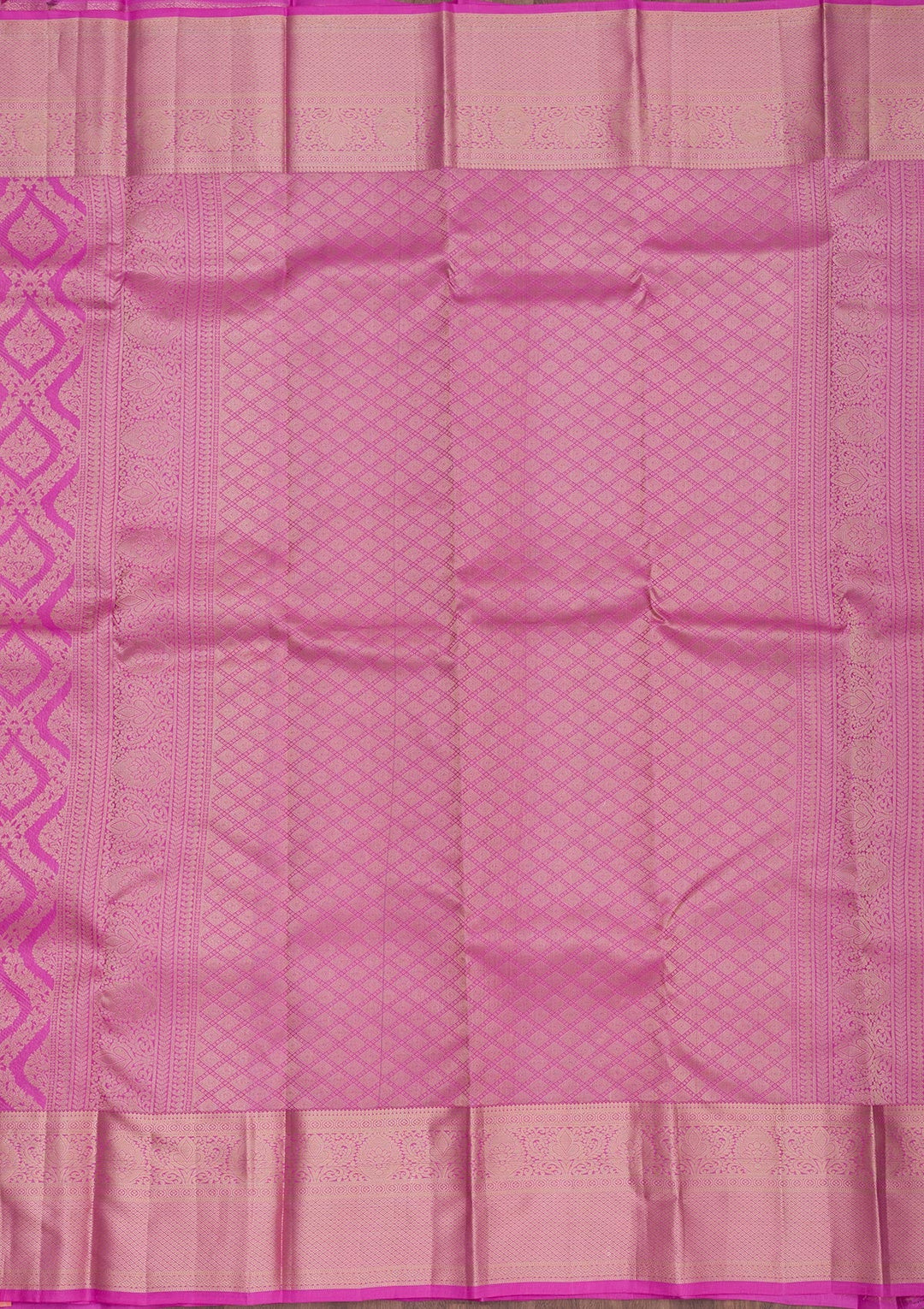Magenta Pink Zariwork Pure Silk Saree-Koskii