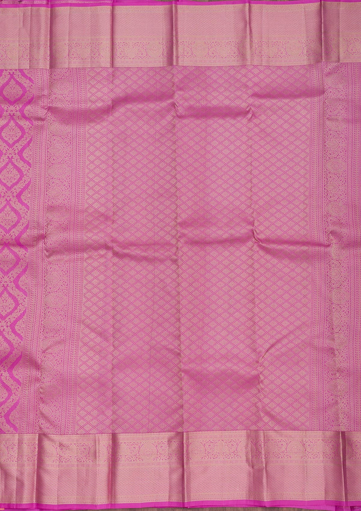 Magenta Pink Zariwork Pure Silk Saree-Koskii