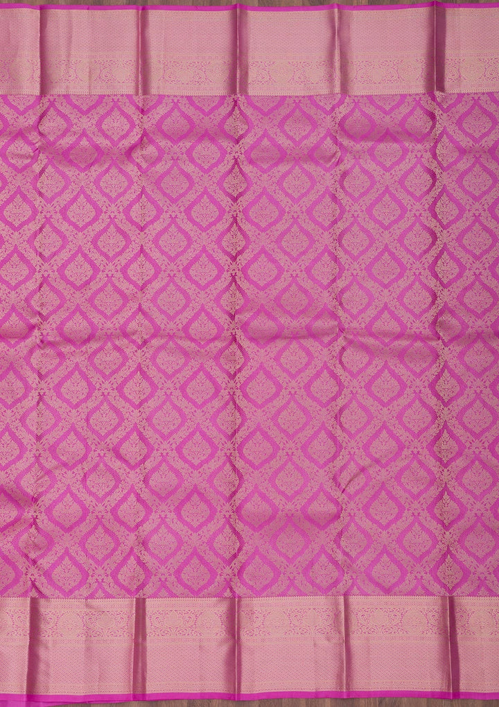 Magenta Pink Zariwork Pure Silk Saree-Koskii