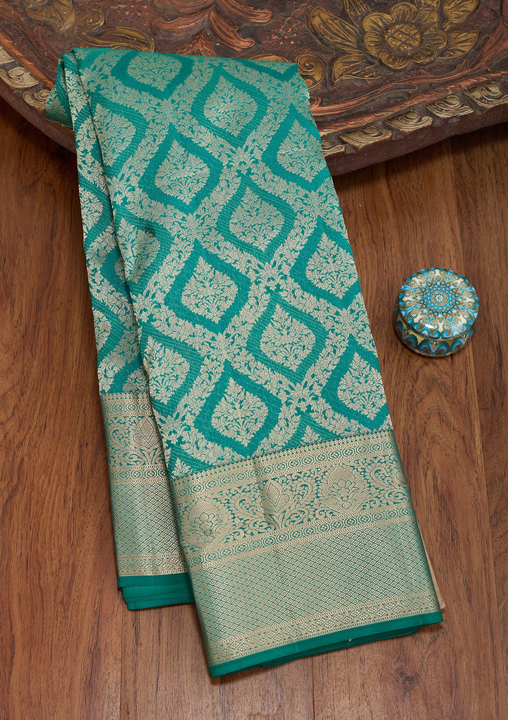Peacock Green Zariwork (Gold) Pure Silk Saree