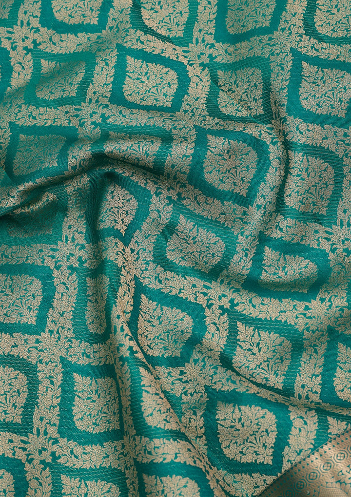 Peacock Green Zariwork (Gold) Pure Silk Saree