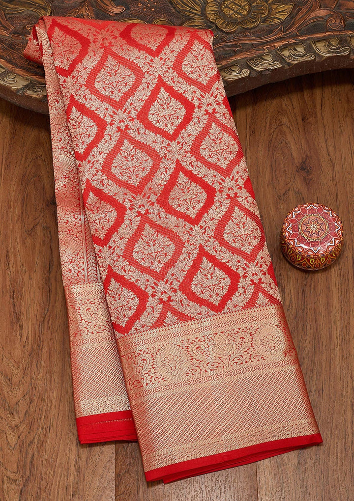 Red Zariwork Pure Silk Saree-koskii