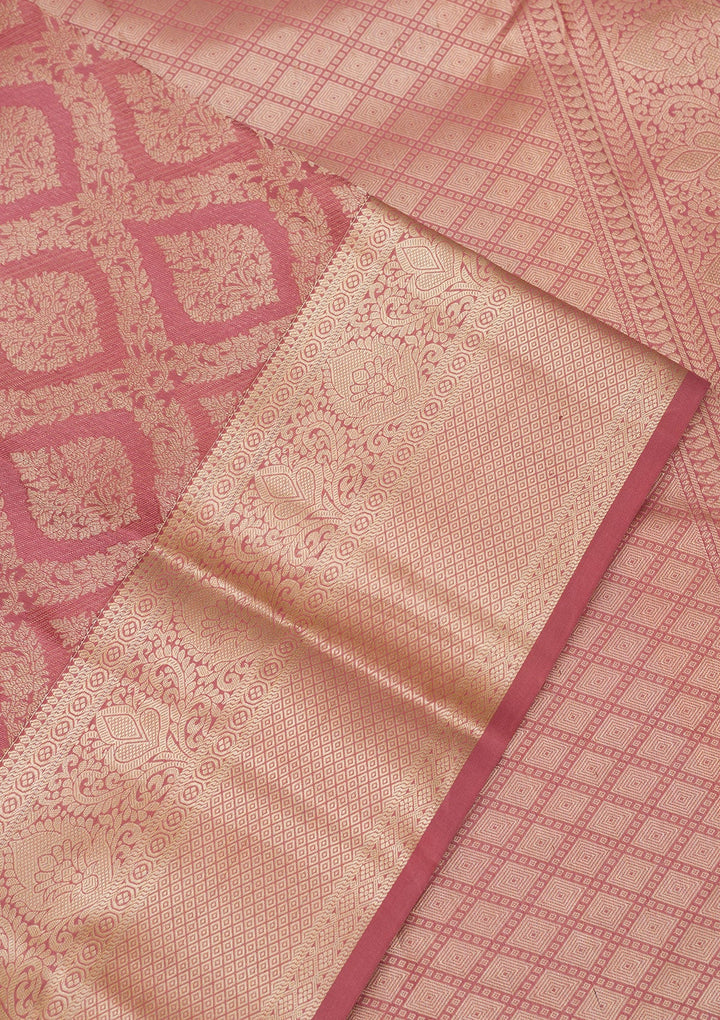 Rust Zariwork Pure Silk Saree-Koskii