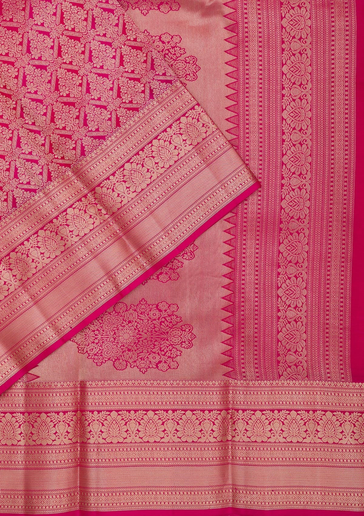 Magenta Pink Zariwork Pure Silk Saree-Koskii
