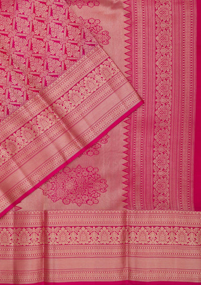 Magenta Pink Zariwork Pure Silk Saree-Koskii