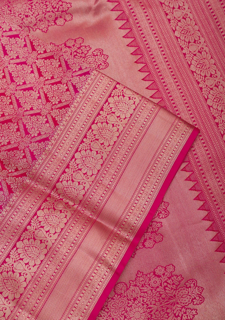Magenta Pink Zariwork Pure Silk Saree-Koskii