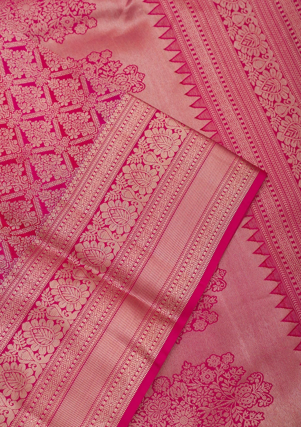 Magenta Pink Zariwork Pure Silk Saree-Koskii