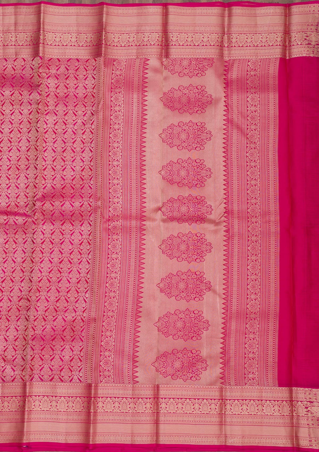 Magenta Pink Zariwork Pure Silk Saree-Koskii