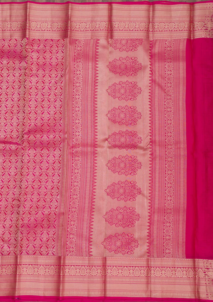 Magenta Pink Zariwork Pure Silk Saree-Koskii
