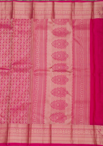 Magenta Pink Zariwork Pure Silk Saree-Koskii