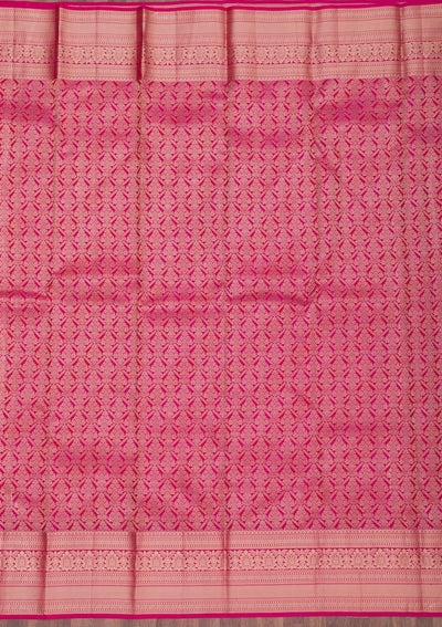 Magenta Pink Zariwork Pure Silk Saree-Koskii