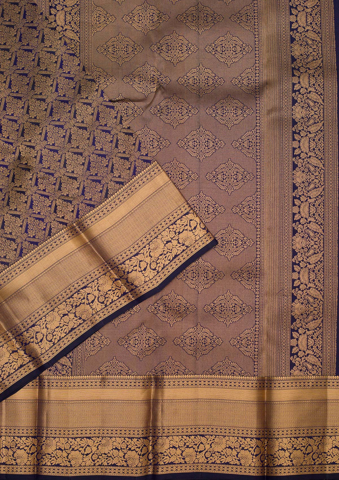 Navy Blue Zariwork Pure Silk Saree-koskii