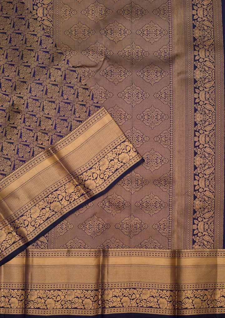 Navy Blue Zariwork Pure Silk Saree-koskii