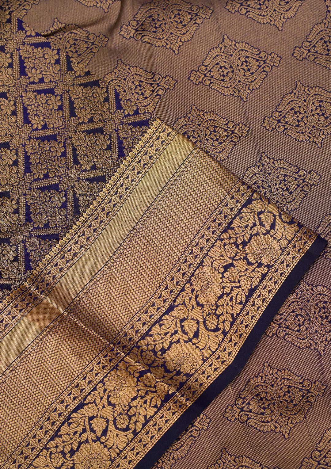 Navy Blue Zariwork Pure Silk Saree-koskii