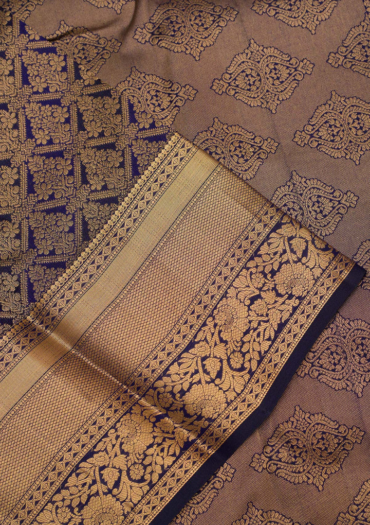 Navy Blue Zariwork Pure Silk Saree-koskii