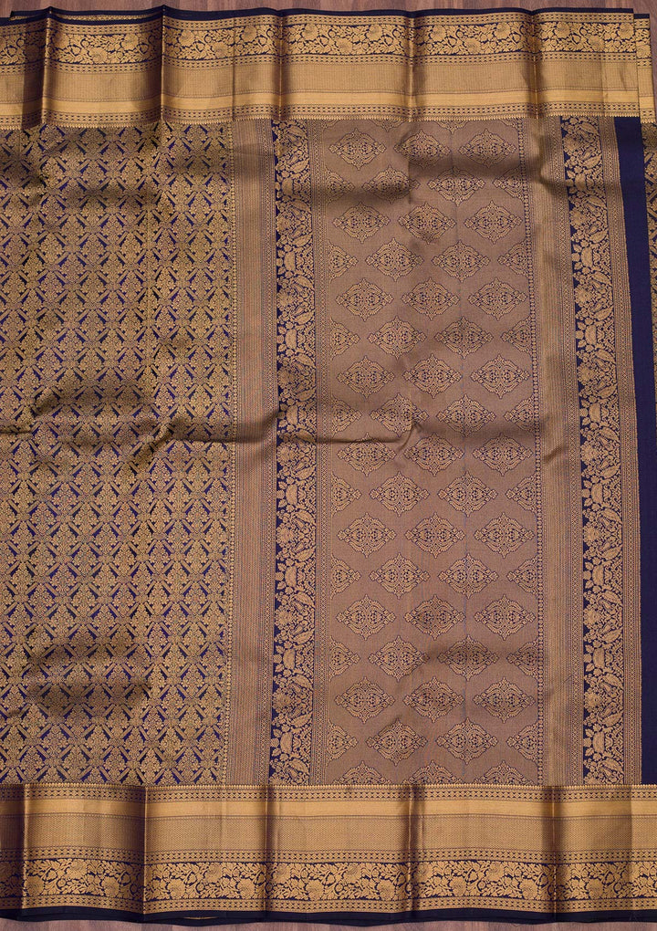 Navy Blue Zariwork Pure Silk Saree-koskii