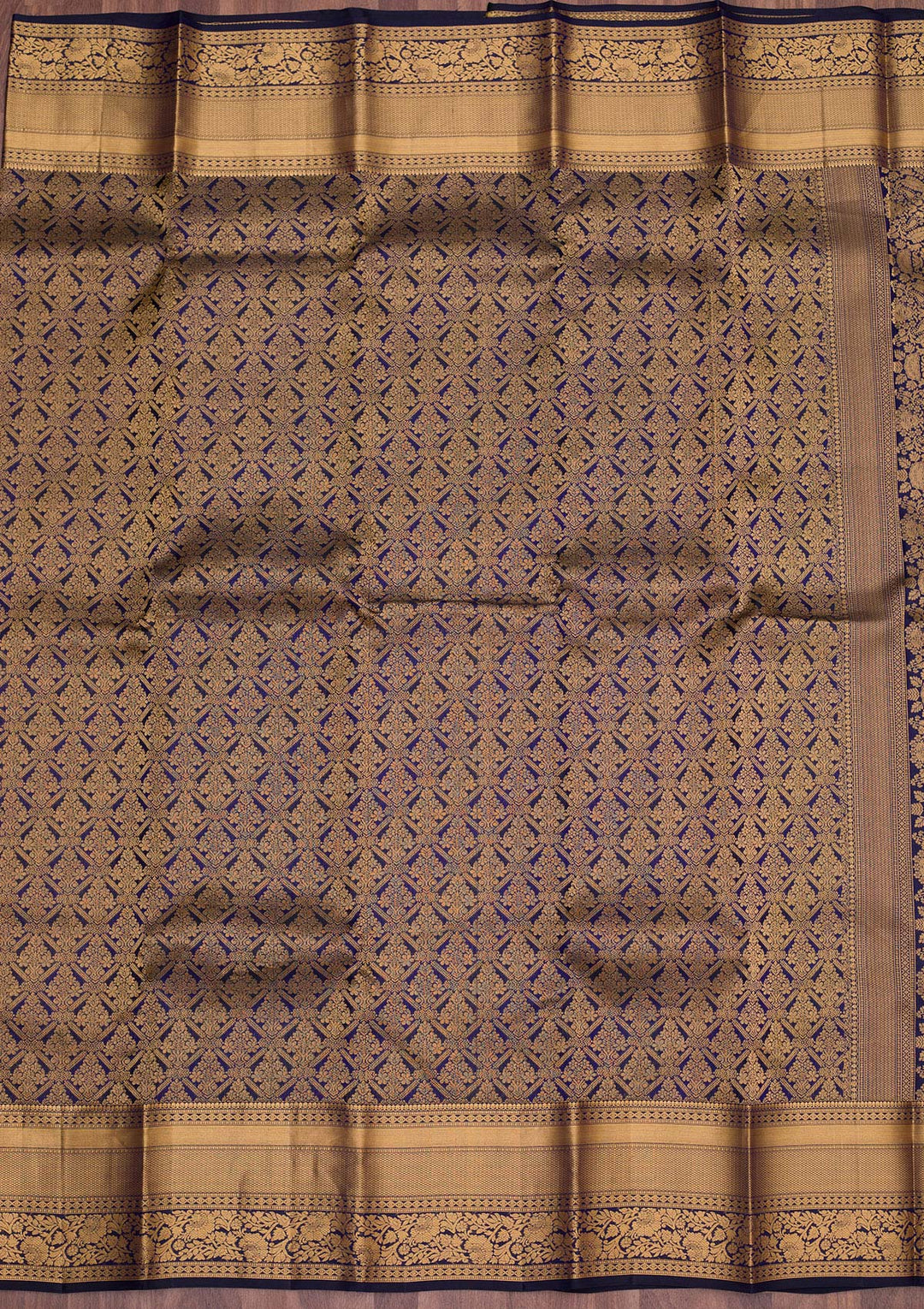 Navy Blue Zariwork Pure Silk Saree-koskii