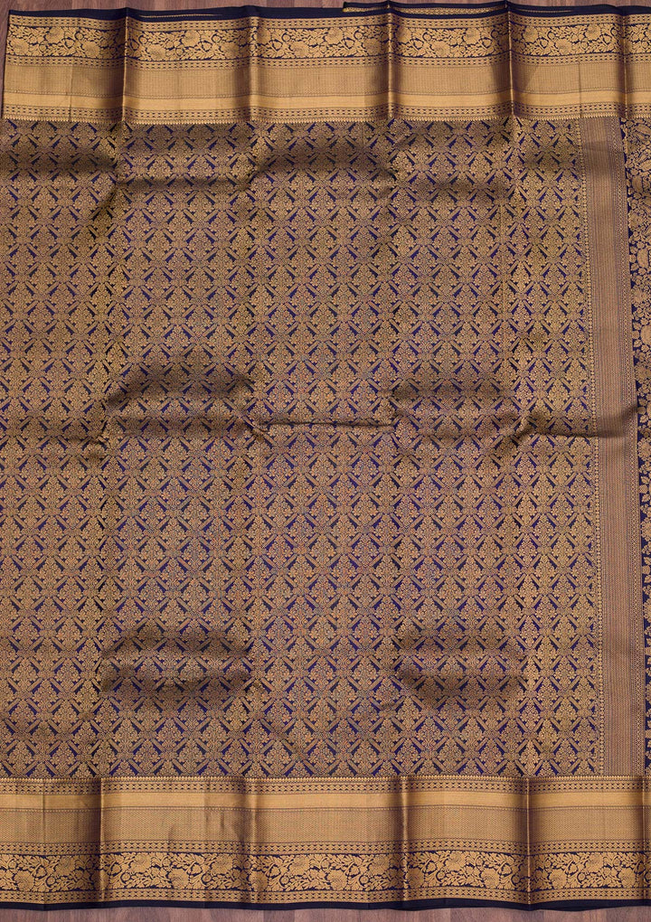 Navy Blue Zariwork Pure Silk Saree-koskii