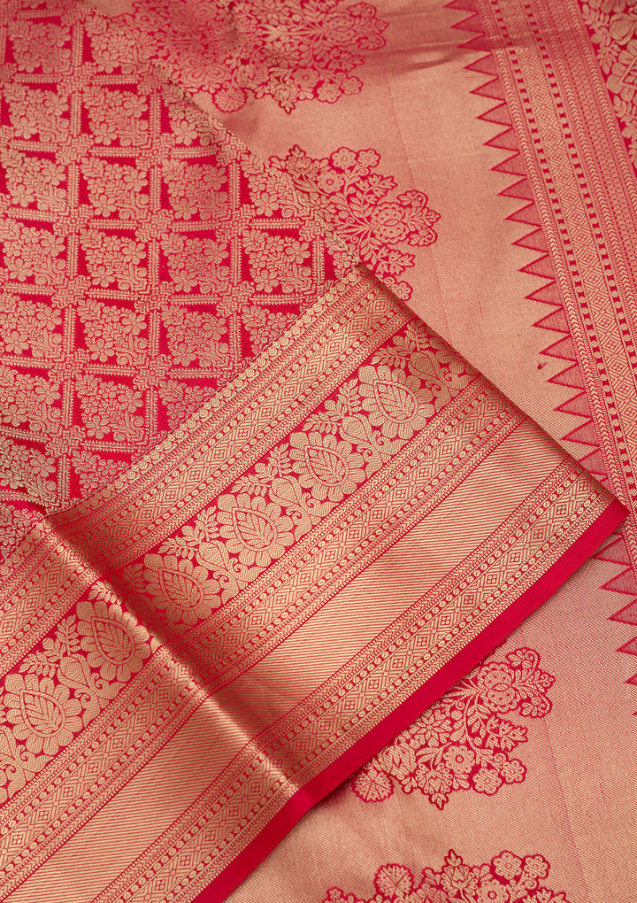 Rani Pink Zariwork (Gold) Silk Silk Saree