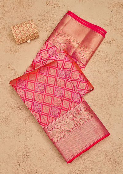 Orange Zariwork Pure Silk Saree-Koskii