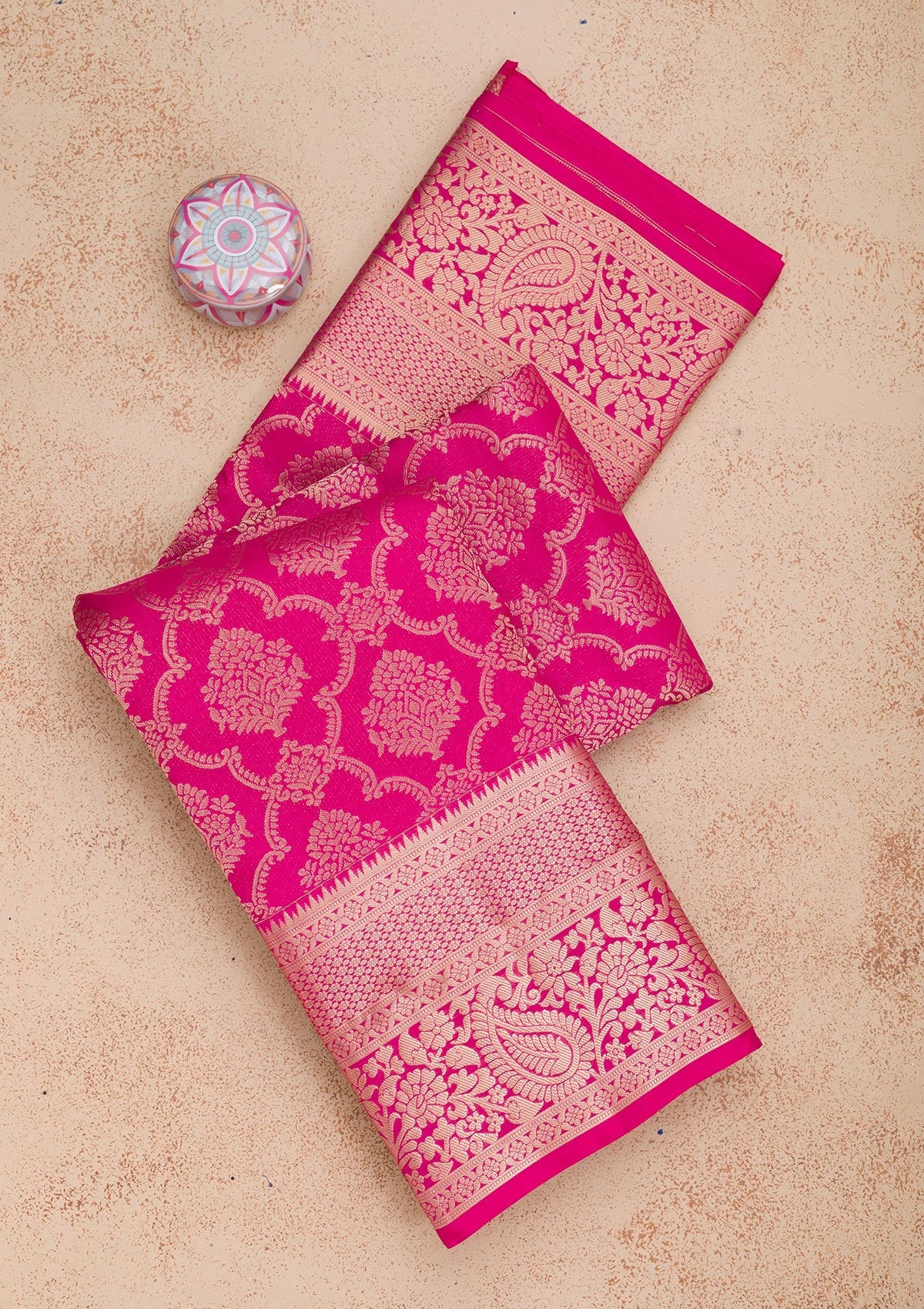 Rani Pink Zariwork Pure Silk Saree-Koskii