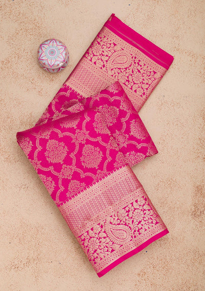 Rani Pink Zariwork Pure Silk Saree-Koskii