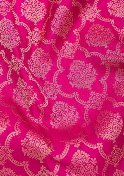 Rani Pink Zariwork Pure Silk Saree-Koskii