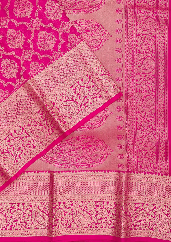 Rani Pink Zariwork Pure Silk Saree-Koskii