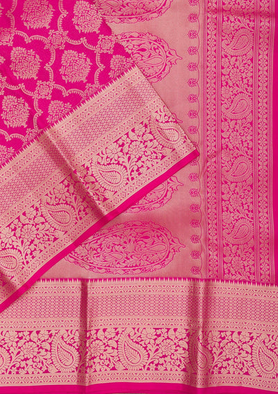 Rani Pink Zariwork Pure Silk Saree-Koskii